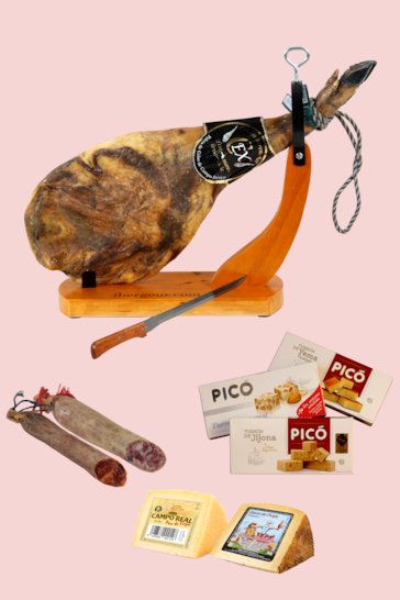 Panier avec épaule de jambon pata negra Cerredo