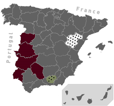Carte de l'Éspagne : zones d'élaboration de jambon